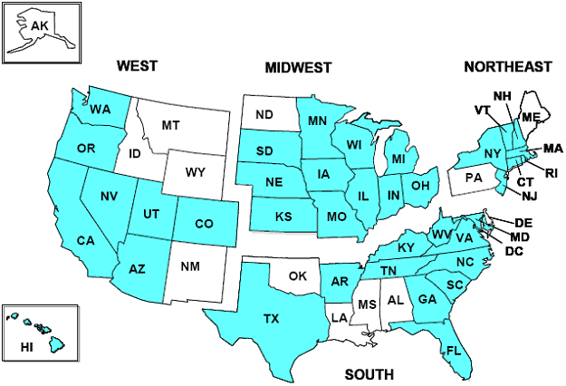 Figure 1: Map of states participating in the 2004 NIS