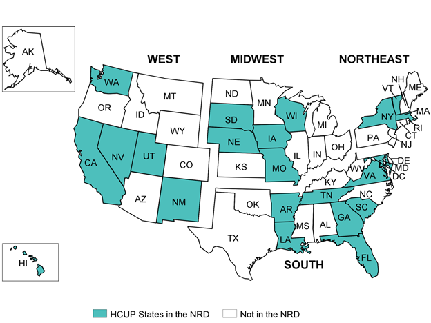 Figure A.1: Map of United States showing states participating in 2010-2014 NRD