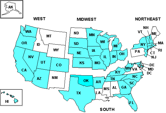 Figure 2: Map of United States of America broken into different regions