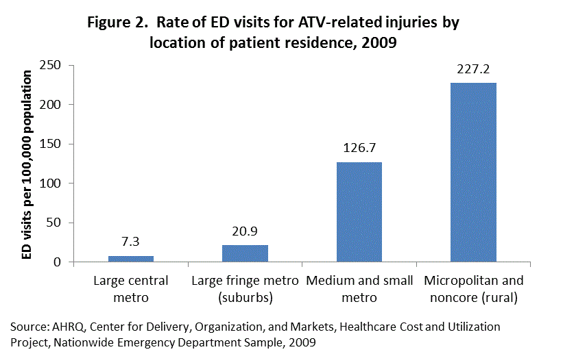 Figure 2 is a bar chart illustrating the rate of ED visits for all-terrain vehicles -related injuries by patient residence in 2009.