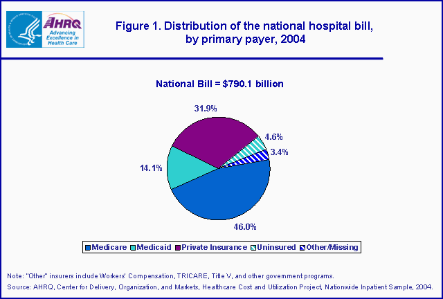 Figure 1. Bar chart showing the distribution of the national hospital bill, by primary payer, 2004