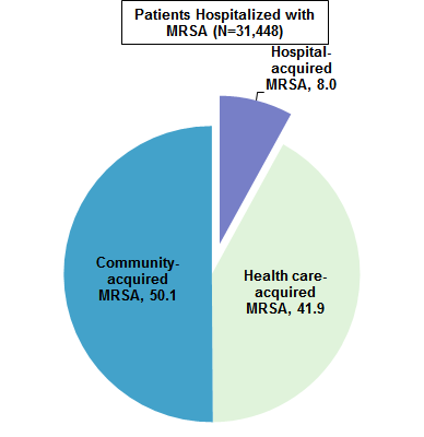 Figure 3 is a pie chart illustrating the percentage of patients with a Methicillin-resistant Staphylococcus aureas-associated hospital stay in California in 2013 by type of Methicillin-resistant Staphylococcus aureas.