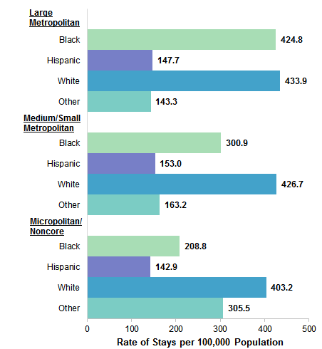 Figure 6 is a bar chart illustrating the rate of opioid-related inpatient stays per 100,000 population among women by patient residence and race/ethnicity in 2016. Data are provided in Supplemental Table 5.