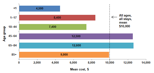 Figure 2 is a bar column chart illustrating the mean cost in dollars by age group.