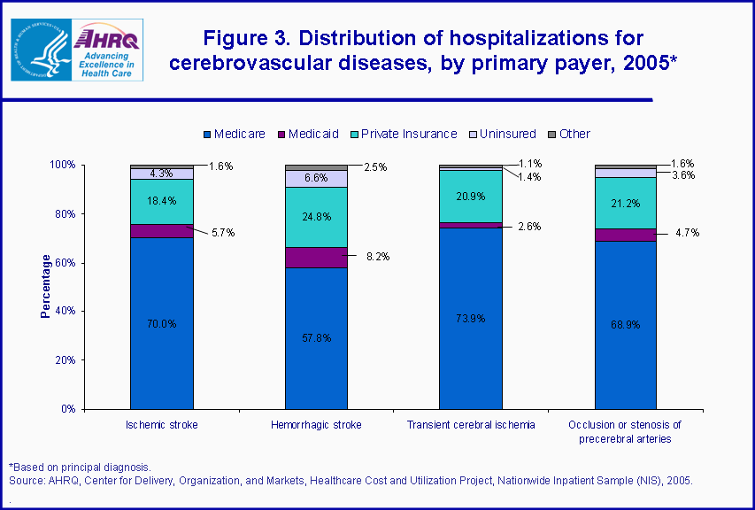 Figure 3. Distribution of hospitalizations for cerebrovascular diseases, by primary payer, 2005